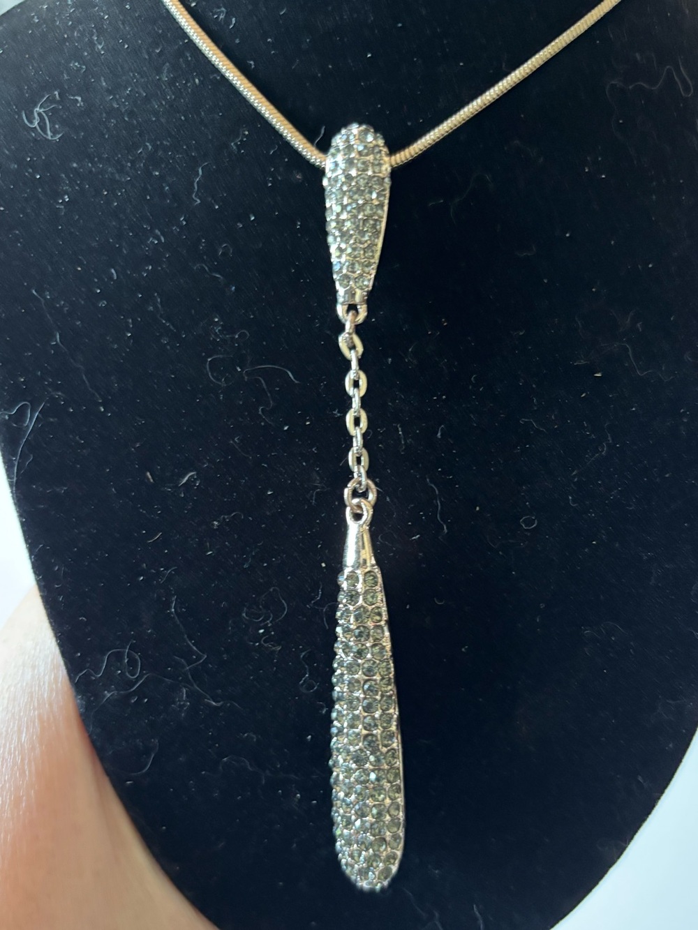 Silver Tone Rhinestone Lariat Y Necklace Pavé Tapered Drop Statement Jewelry